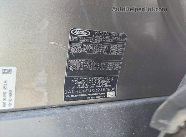 SALRL4EUXR2491608 2024 LAND ROVER DISCOVERY Gray Widok naklejki z numerem VIN