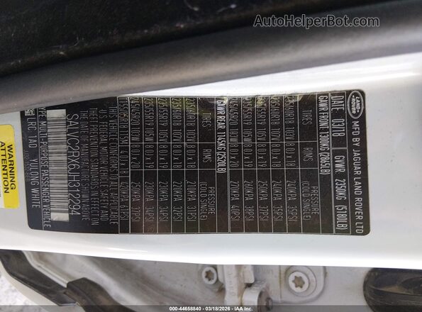 SALVC2RX6JH312294 2018 LAND ROVER RANGE ROVER EVOQUE White Engine compartment view