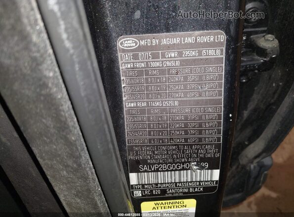 SALVP2BG0GH078189 2016 LAND ROVER RANGE ROVER EVOQUE Black Widok komory silnika