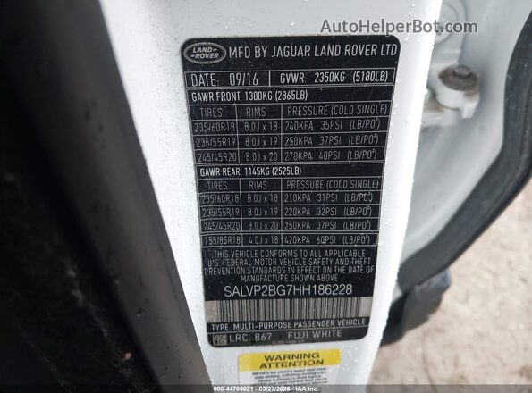 SALVP2BG7HH186228 2017 LAND ROVER RANGE ROVER EVOQUE White ძრავის განყოფილების ხედი