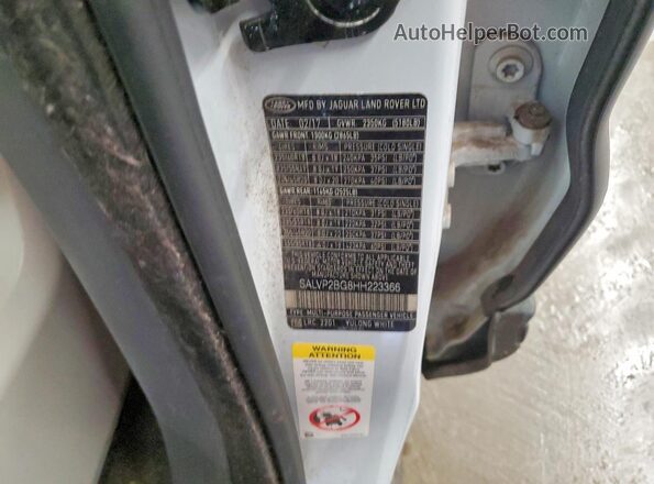 SALVP2BG8HH223366 2017 LAND ROVER RANGE Белый Вид наклейки с VIN-кодом