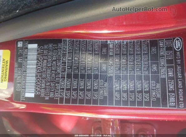 SALVP2RX9JH320958 2018 LAND ROVER RANGE ROVER EVOQUE Red Engine compartment view