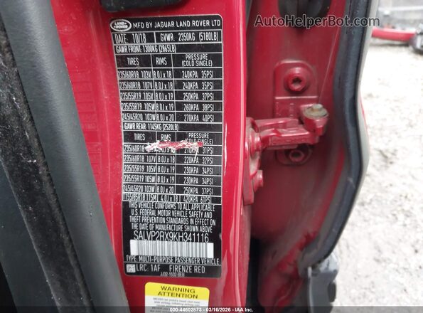 SALVP2RX9KH341116 2019 LAND ROVER RANGE ROVER EVOQUE Red Շարժիչի բաժամունքի տեսք