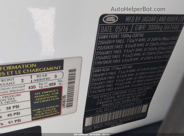 SALWG2PF2GA656709 2016 LAND ROVER RANGE ROVER SPORT White Вид підкапотного простору