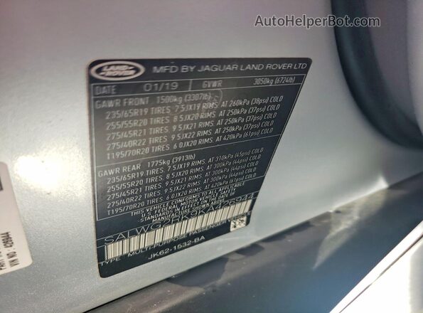 SALWG2RK9KA426944 2019 LAND ROVER RANGE Silver VIN կոդի պիտակի տեսք