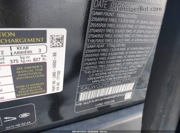 SALWG2SU8MA777102 2021 LAND ROVER RANGE ROVER SPORT Black Вид підкапотного простору