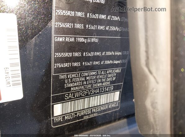 SALWR2FV3HA131419 2017 LAND ROVER RANGE ROVER SPORT Black Շարժիչի բաժամունքի տեսք