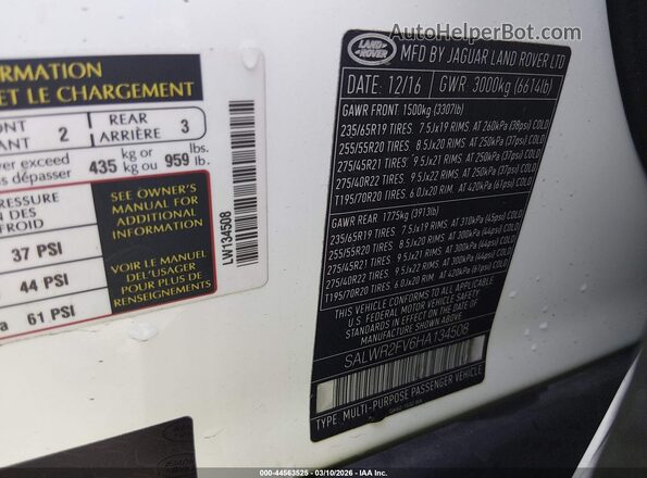 SALWR2FV6HA134508 2017 LAND ROVER RANGE ROVER SPORT White ძრავის განყოფილების ხედი