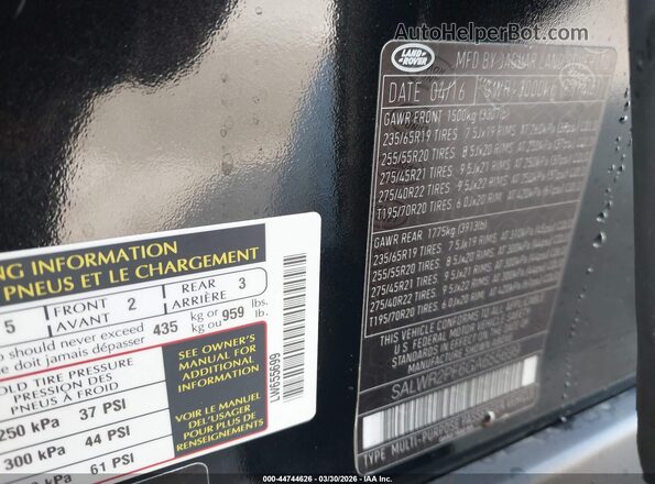 SALWR2PF6GA655699 2016 LAND ROVER RANGE ROVER SPORT Black Вид підкапотного простору