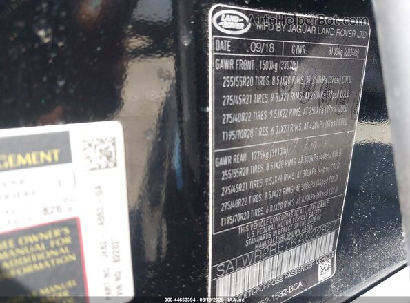 SALWR2RE7KA822827 2019 LAND ROVER RANGE ROVER SPORT Black Вид підкапотного простору