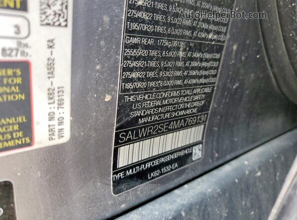 SALWR2SE4MA769131 2021 LAND ROVER RANGE Gray Вид наклейки з VIN-кодом