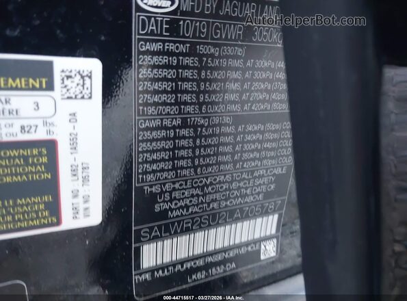 SALWR2SU2LA705787 2020 LAND ROVER RANGE ROVER SPORT Black Вид підкапотного простору