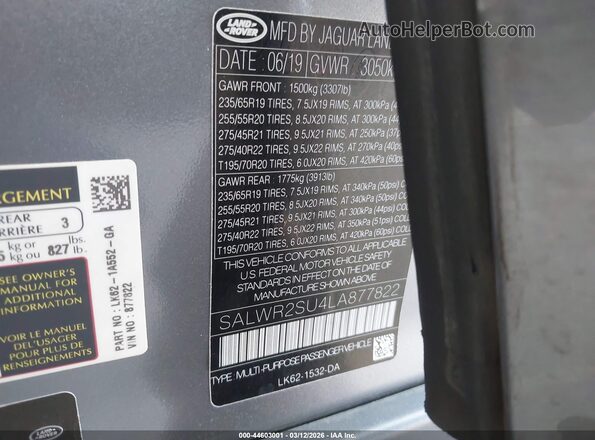 SALWR2SU4LA877822 2020 LAND ROVER RANGE ROVER SPORT Gray Շարժիչի բաժամունքի տեսք