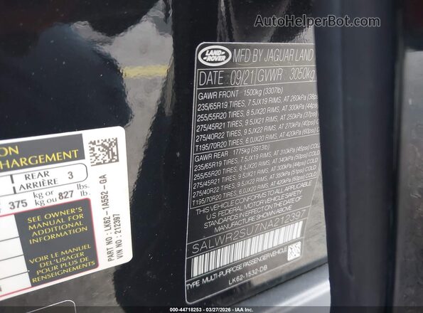SALWR2SU7NA212397 2022 LAND ROVER RANGE ROVER SPORT Black Engine compartment view