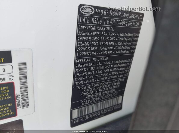 SALWR2VF7GA584757 2016 LAND ROVER RANGE ROVER SPORT White ძრავის განყოფილების ხედი