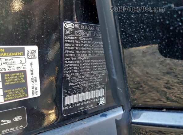 SALWS2RU0MA774604 2021 LAND ROVER RANGE Black VIN կոդի պիտակի տեսք