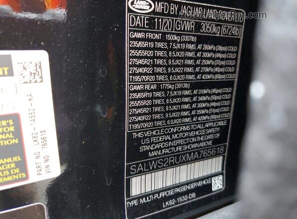 SALWS2RUXMA765618 2021 LAND ROVER RANGE Black Widok naklejki z numerem VIN