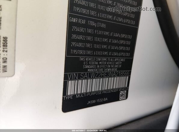 SALWZ2RE3NA218566 2022 LAND ROVER RANGE ROVER SPORT Белый Вид подкапотного пространства