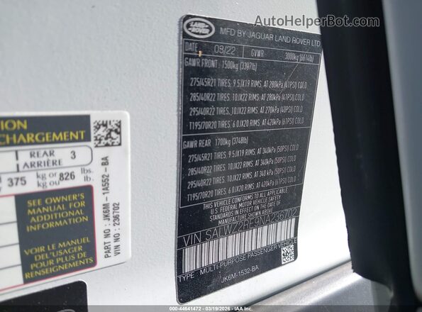 SALWZ2RE9NA236702 2022 LAND ROVER RANGE ROVER SPORT Белый Вид подкапотного пространства