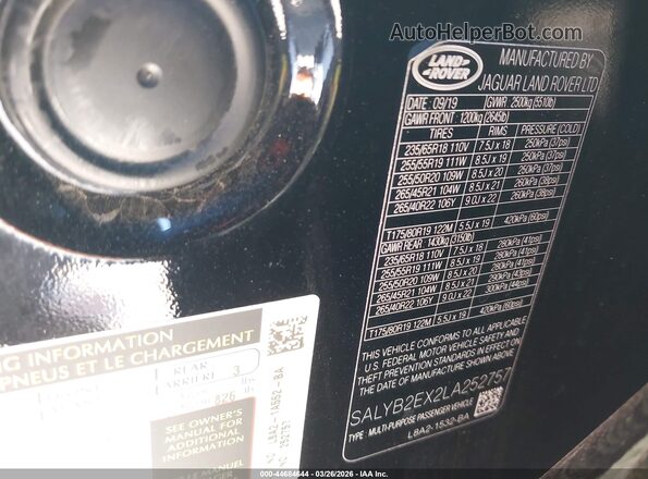 SALYB2EX2LA252757 2020 LAND ROVER RANGE ROVER VELAR Black Շարժիչի բաժամունքի տեսք