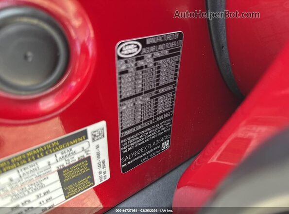 SALYB2EX7LA254665 2020 LAND ROVER RANGE ROVER VELAR Red Engine compartment view