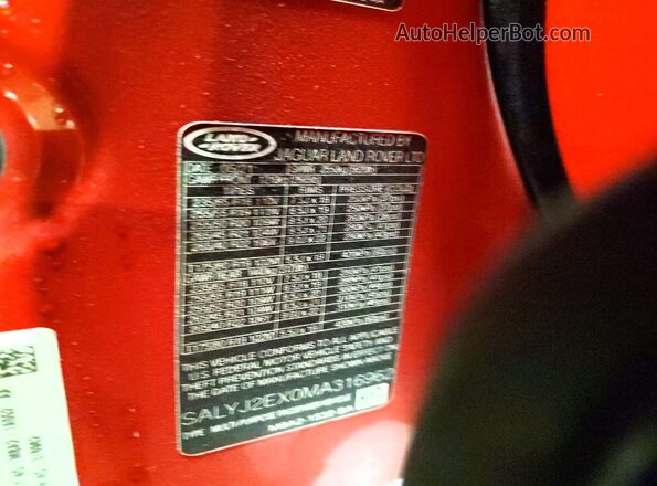 SALYJ2EX0MA316962 2021 LAND ROVER RANGE Red Вид наклейки з VIN-кодом
