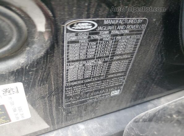 SALYJ2EX8MA316319 2021 LAND ROVER RANGE Black 