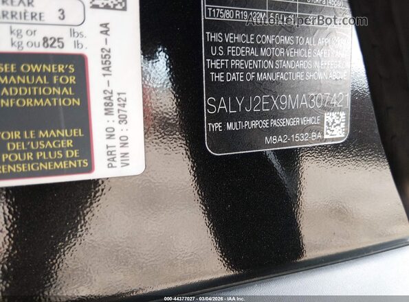 SALYJ2EX9MA307421 2021 LAND ROVER RANGE ROVER VELAR Black Engine compartment view