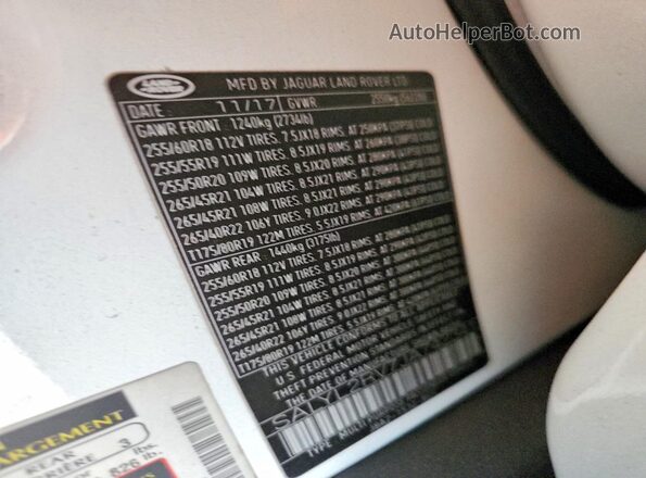 SALYL2RV7JA742341 2018 LAND ROVER RANGE Белый Вид наклейки с VIN-кодом