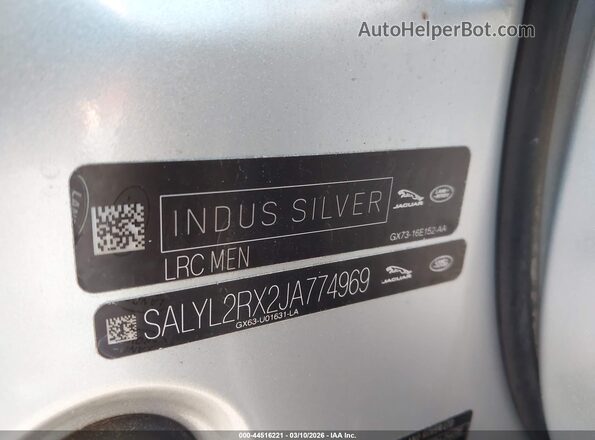SALYL2RX2JA774969 2018 LAND ROVER RANGE ROVER VELAR Silver Вид підкапотного простору