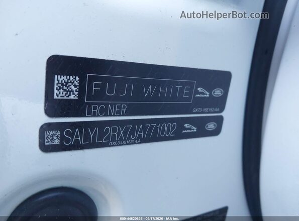 SALYL2RX7JA771002 2018 LAND ROVER RANGE ROVER VELAR Белый 