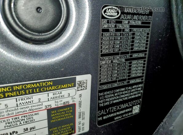 SALYT2EX3MA327237 2021 LAND ROVER RANGE Gray Սալոնի 360 աստիճան տեսք