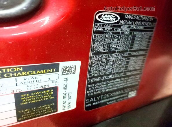 SALYT2EX5MA320127 2021 LAND ROVER RANGE Red სალონის 360-გრადუსიანი ხედი