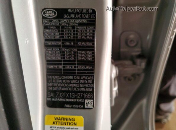 SALZJ2FX1SH271666 2025 LAND ROVER RANGE Silver 