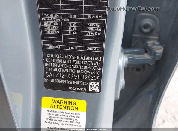 SALZJ2FX3MH126308 2021 LAND ROVER RANGE ROVER EVOQUE Gray ძრავის განყოფილების ხედი
