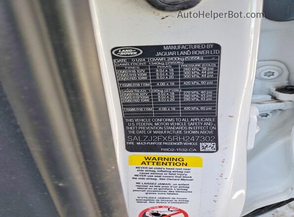 SALZJ2FX5RH247302 2024 LAND ROVER RANGE White Vista interior de 360 grados