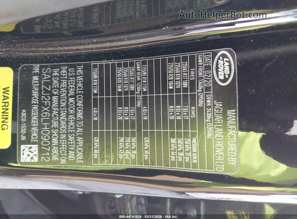 SALZJ2FX6LH090712 2020 LAND ROVER RANGE ROVER EVOQUE Black Engine compartment view