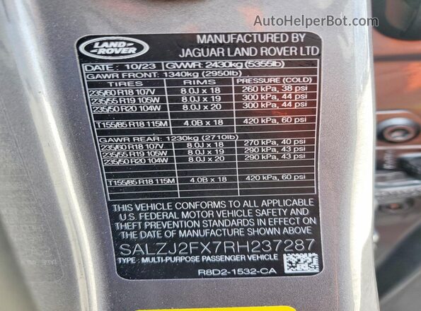 SALZJ2FX7RH237287 2024 LAND ROVER RANGE Gray ძრავის განყოფილების ხედი