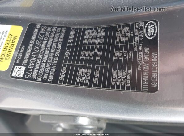 SALZP2FX7LH048175 2020 LAND ROVER RANGE ROVER EVOQUE Gray ძრავის განყოფილების ხედი