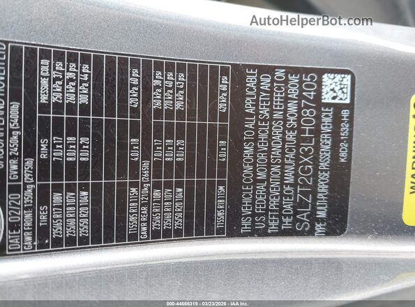 SALZT2GX3LH087405 2020 LAND ROVER RANGE ROVER EVOQUE Silver Engine compartment view