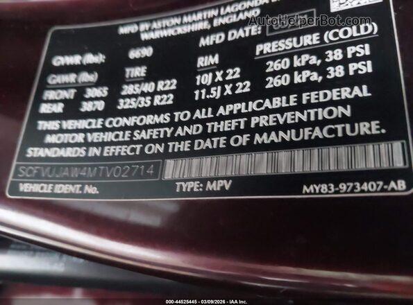 SCFVUJAW4MTV02714 2021 ASTON MARTIN DBX Burgundy 