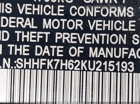 SHHFK7H62KU215193 2019 HONDA CIVIC Black 
