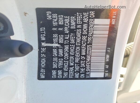 SHHFK7H64KU223375 2019 HONDA CIVIC White 