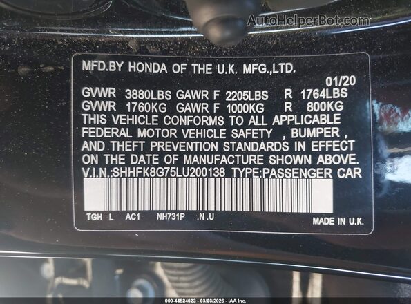 SHHFK8G75LU200138 2020 HONDA CIVIC TYPE R Black 