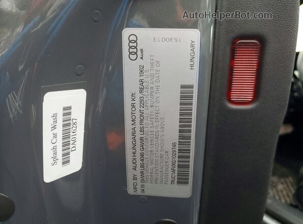 TRUC1AFVXG1029745 2016 AUDI TT Gray Widok komory silnika