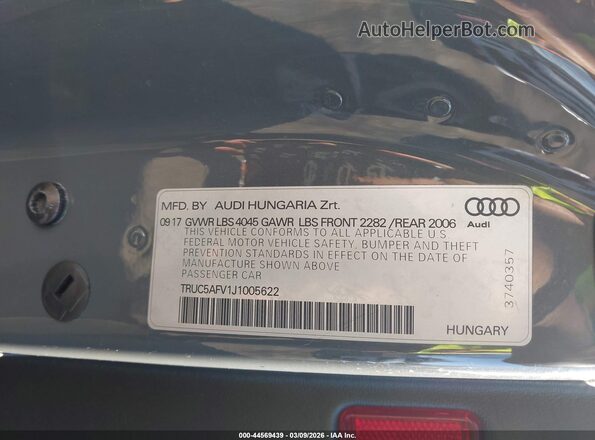 TRUC5AFV1J1005622 2018 AUDI TT Gray Engine compartment view