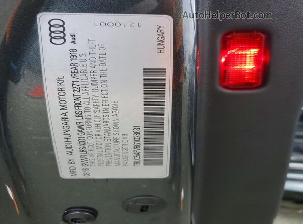 TRUC5AFV6G1028631 2016 AUDI TT Gray Vista del compartimento del motor