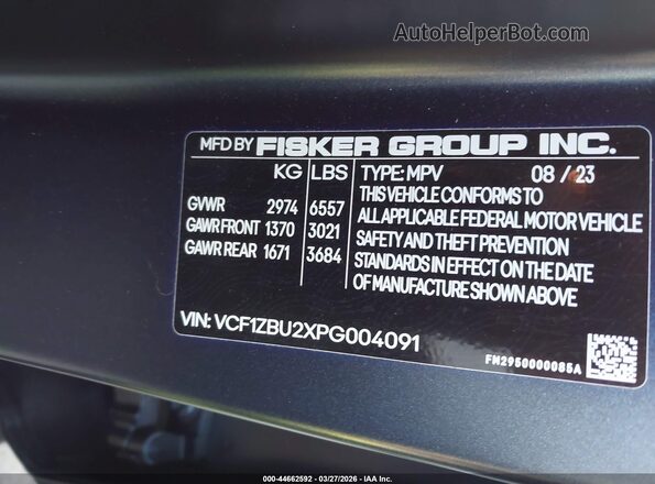 VCF1ZBU2XPG004091 2023 FISKER OCEAN Blue Вид підкапотного простору