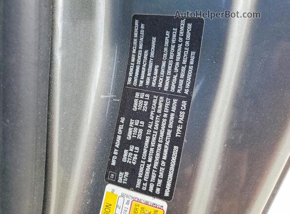 W04WH3N53HG062028 2017 BUICK CASCADA Gray Widok naklejki z numerem VIN