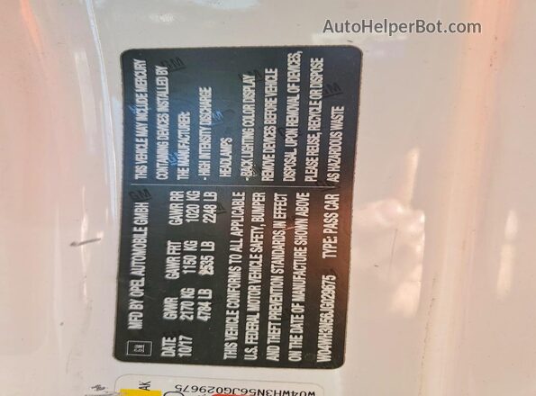 W04WH3N56JG029675 2018 BUICK CASCADA White Շարժիչի բաժամունքի տեսք